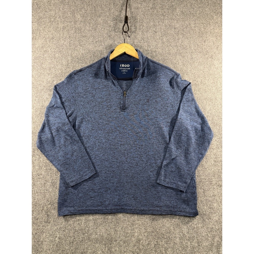 IZOD Advantage Performance Quarter Zip Fleece Pullover Mens Large L Navy Stretch